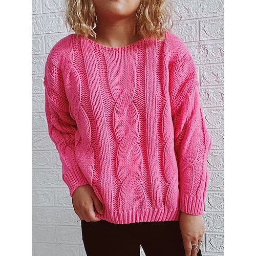

Damen Pullover Strickwaren Gedrehtes Stricken überdimensional Feste Farbe Rundhalsausschnitt Stilvoll Brautkleider schlicht Täglich Ausgehen Herbst Winter Fuchsie Grün Beige S