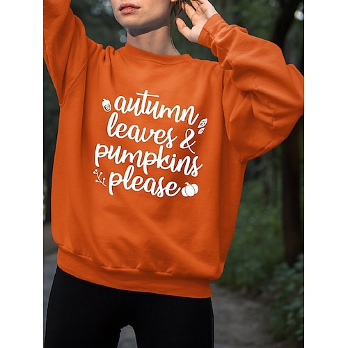 

Femme Sweat Sweat-shirt Halloween basique Néon et lumineux Orange Lettre Potiron Plein Air Col Rond manche longue haut Micro-élastique Automne Automne hiver