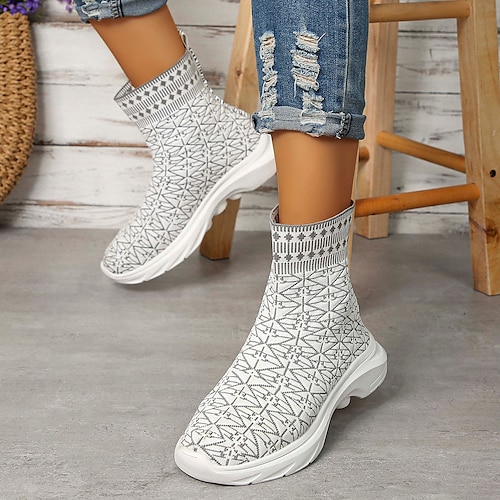 

Femme Basket Bottes Grandes Tailles Chaussures Flyknit du quotidien Marche Talon Plat Bout rond Décontractées Tissage Volant Mocassins Noir Orange Gris