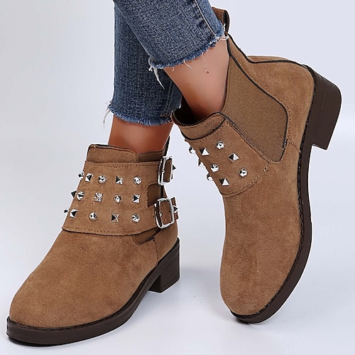 

Damen Stiefel Chelsea-Stiefel Übergrössen Stiefeletten Outdoor Täglich Winter Niete Schnalle Niedriger Absatz Runde Zehe Modisch Brautkleider schlicht PU Halbschuhe Feste Farbe Schwarz Braun Grau
