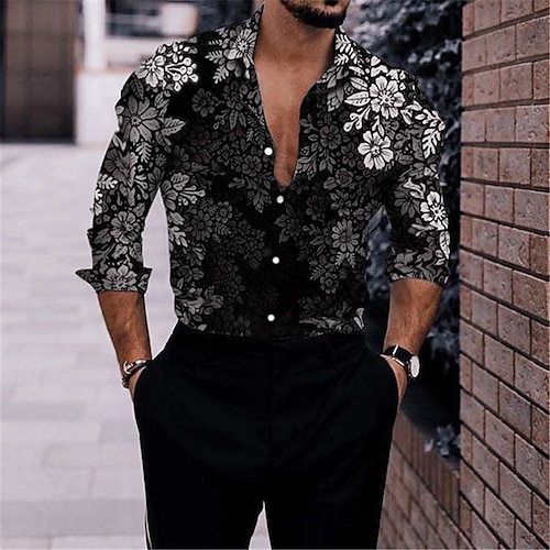 

Herren Hemd Blumen Umlegekragen Schwarz Outdoor Strasse Langarm Bedruckt Bekleidung Modisch Strassenmode Designer Brautkleider schlicht