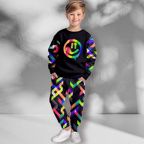 

Garçon 3D Graphic Géométrique Bloc de couleur Sweat-Shirt Pantalon Ensemble de Vêtements manche longue 3D effet Automne Hiver Actif Mode Frais Polyester Enfants 3-12 ans Extérieur Plein Air Vacances