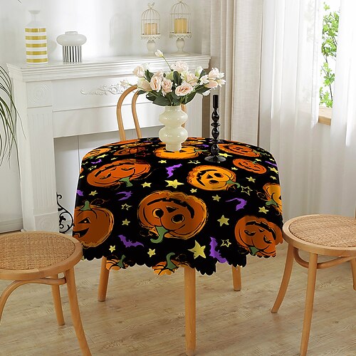 

Nappe ronde d'Halloween - Nappe décorative de vacances - Couverture de table à manger saisonnière - Housse de table imperméable et lavable pour fête, cuisine, salle à manger intérieure