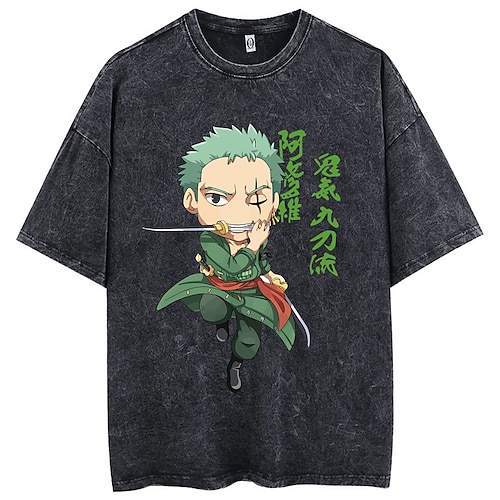 

Una pieza roronoa zoro camiseta de gran tamaño lavada con ácido tee punk gothic camiseta retro vinatge street style hip hop unisex adultos niños