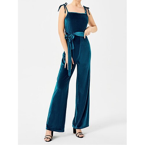 

Damen Jumpsuit mit Schnürung Rückenfrei Feste Farbe Quadratischer Ausschnitt Elegant Ausgefallene Party Arbeit Regular Fit Ärmellos Wein Königsblau S M L XL Herbst