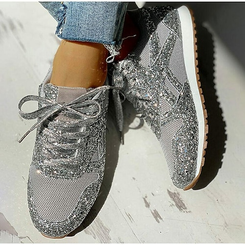 Women's Trainers Athletic Shoes Sneakers Bling Bling Shoes Sequins Bling  Bling Sneakers Outdoor Daily Sequin Platform Flat Heel Round Toe Sporty  Classic Casual Walking Glitter Mesh Lace-up Silver 2024 - $32.99