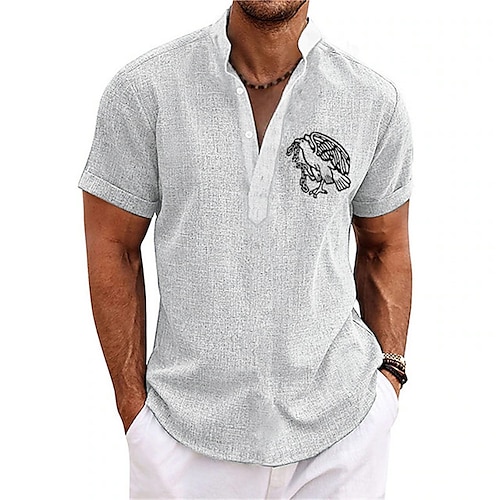 

Homens Camisa Social camisa de linho Pássaro Colarinho Chinês Branco Ao ar livre Rua Manga Curta Imprimir Roupa Linho Moda Roupa de rua Designer Casual