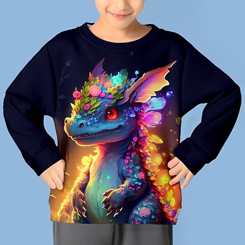 

Jungen 3D Tier Dinosaurier T-Shirt Langarm 3D-Druck Herbst Winter Sport Modisch Strassenmode Polyester kinderkleidung 3-12 Jahre Outdoor Casual Täglich Regular Fit