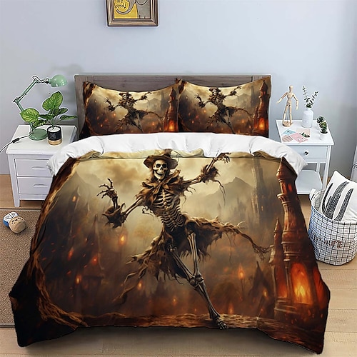 

conjunto de cama de halloween conjunto de cama de cabeça de caveira de terror com estampa de morcego conjunto de colcha para meninos e jovens decoração de terror floresta tema microfibra para edredom