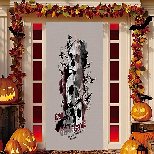 

capa de porta de esqueleto de halloween pano de fundo de osso de esqueleto decoração de parede de halloween porta da frente ou decoração de casa interior decorações de festa de halloween