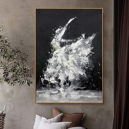 

Handmade Oil Painting Canvas Wall Art Decoration Modern Abstract Black and White Dancers Home Decor Rolled Frameless Unstretched Painting