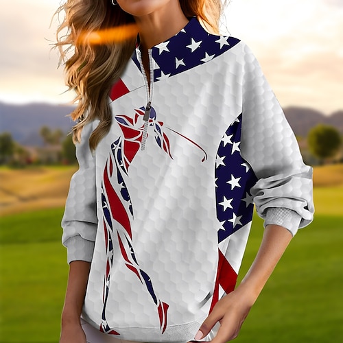 

Mulheres Camisa polo de caminhada Camisa de golfe Respirável Secagem Rápida Pavio Humido Manga Longa Vestuário de golfe Roupas de golfe Normal Zíper Colarinho Alto Bandeira Primavera Outono Tênis