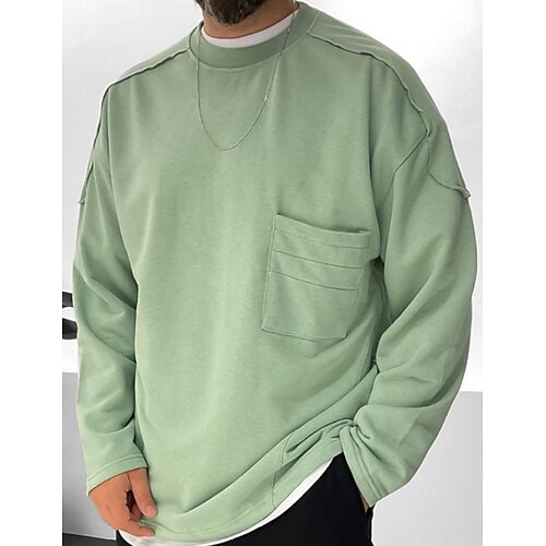 

Men's Sweatshirt Green Khaki Crew Neck Plain Patchwork Pocket Sports Outdoor Daily Holiday Streetwear Basic Casual Spring Fall Clothing Apparel Hoodies Sweatshirts