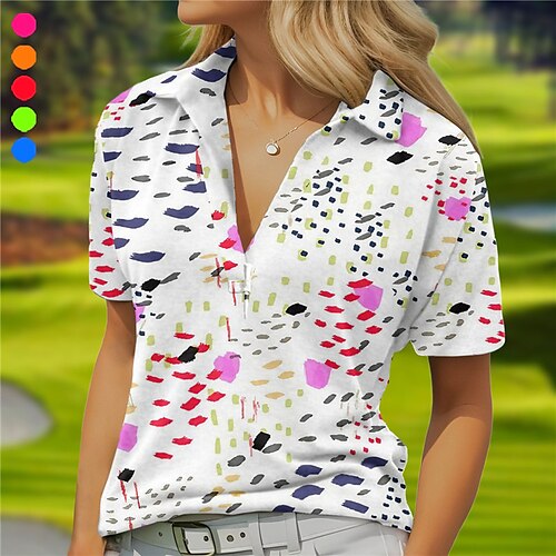 

Femme T-shirt POLO Chemise de golf Respirable Séchage rapide Evacuation de l'humidité Manche Courte Vêtements de golf Top Standard Col en V Floral Eté Tennis Le golf Pickleball