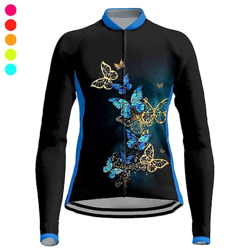 

21Grams Women's Cycling Jersey Long Sleeve Bike Top with 3 Rear Pockets Mountain Bike MTB Road Bike Cycling Breathable Quick Dry Moisture Wicking Reflective Strips Violet Yellow Red Graphic Butterfly