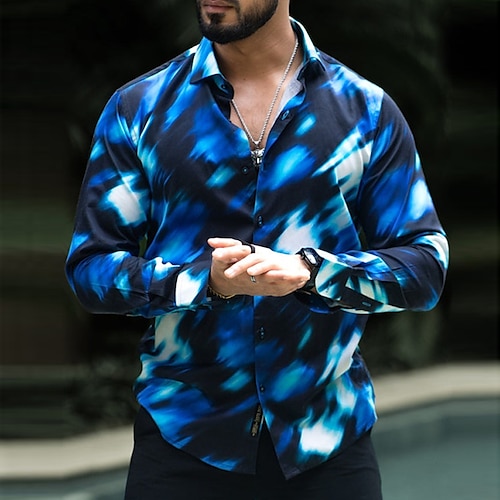 

Homens Camisa Social Leopardo Tintura Tie Dye Aberto para a Lateral Branco Azul Roxo Ao ar livre Rua Manga Longa Imprimir Roupa Moda Roupa de rua Designer Casual