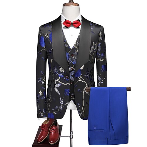 

Costume Homme Mariage Ensemble de 3 pièces Rouge Bleu Roi Dorée Imprimé Coupe Standard Droit un bouton 2023