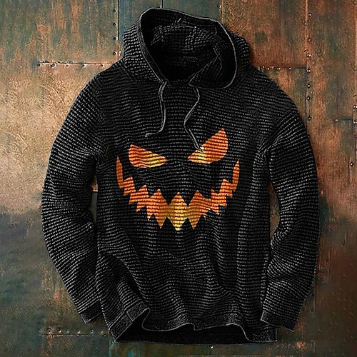 

Graphic Prints Monster Daily Classic Casual Men's 3D Print Pullover Halloween Holiday Going out Hoodies Waffle Hoodie Black Black / Green Orange Long Sleeve Hooded Print Spring & Fall Designer