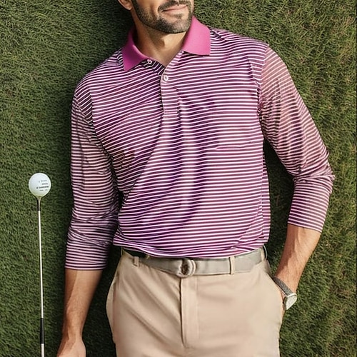 

Homens Camisa polo de caminhada Camisa de golfe Pólo de botões Respirável Secagem Rápida Pavio Humido Manga Longa Vestuário de golfe Roupas de golfe Normal Geometria Primavera Outono Tênis Golfe