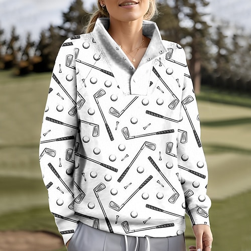 

Mujer Sudadera con capucha de golf Jersey de golf Sudadera Golf Mantiene abrigado Transpirable Dispersor de humedad Manga Larga Ropa de golf Camiseta Ajuste regular Botón Bolsillos laterales Impreso