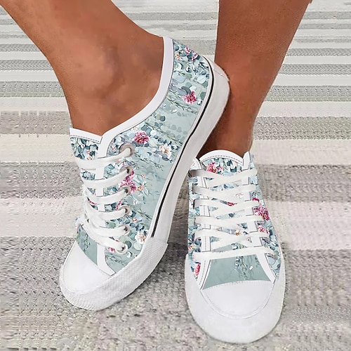 

Women's Sneakers Canvas Shoes Animal Print Plus Size Canvas Shoes Halloween Daily Lace-up Flat Heel Round Toe Casual Comfort Preppy Canvas Lace-up Floral 3D Light Grey Beige