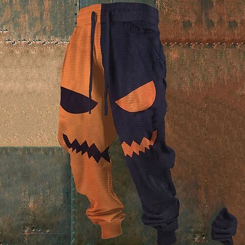 

Pumpkin Vintage Halloween Men's 3D Print Sweatpants Pants Trousers Outdoor Street Casual Daily Polyester Orange S M L Mid Waist Elasticity Pants