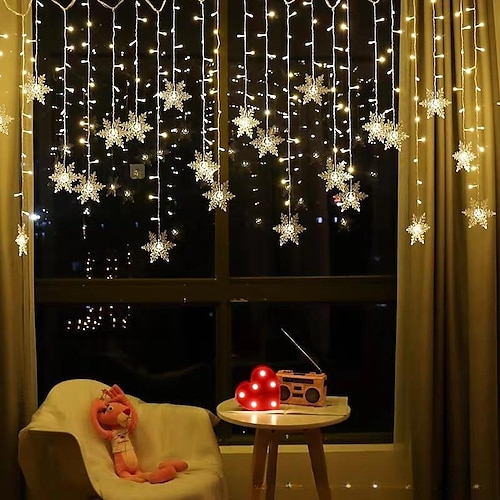 

12ft/3.5M Snowflake Curtain Night Light USB Powered 8 Modes Icicle Fairy String Light for Christmas Wedding Holiday Garden Indoor Outdoor Party Decoration