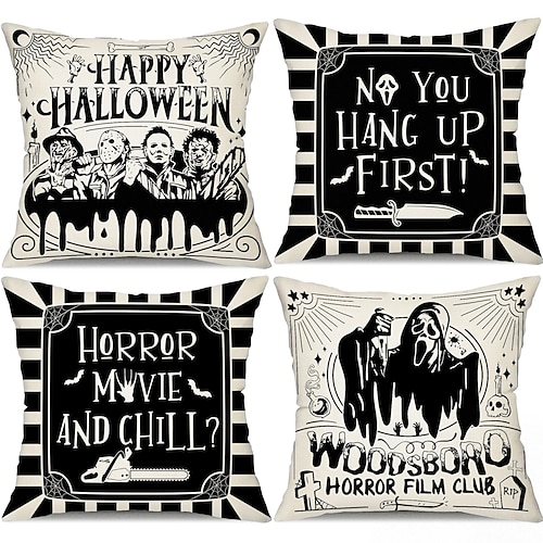 

Funda de almohada de doble cara de halloween, 4 piezas, fantasma, suave, decorativa, cuadrada, funda de cojín, funda de almohada para dormitorio, sala de estar, sofá, silla