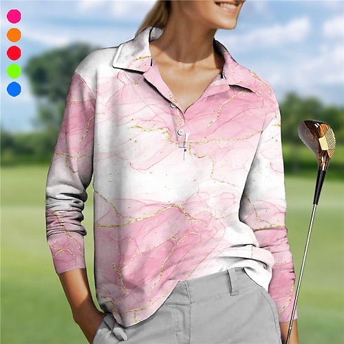 

Mulheres Camisa polo de caminhada Camisa de golfe Pólo de botões Respirável Secagem Rápida Pavio Humido Manga Longa Vestuário de golfe Roupas de golfe Normal Cores Gradiente Primavera Outono Tênis