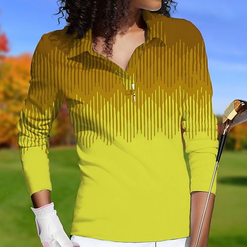 

Damen poloshirt Golfhemd Atmungsaktiv Schnelltrocknend Feuchtigkeitsableitung Langarm Golfbekleidung Golfkleidung Regular Fit Farbverläufe Frühling Herbst Tennis Golfspiel Pickleball