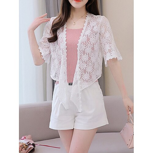 

Boléro Maille Femme Crocheté Tricoter Découpé Troué Couleur unie Ouvrir le devant Boleros mode Extérieur du quotidien Demi Manches Eté Automne Noir Blanche S M L