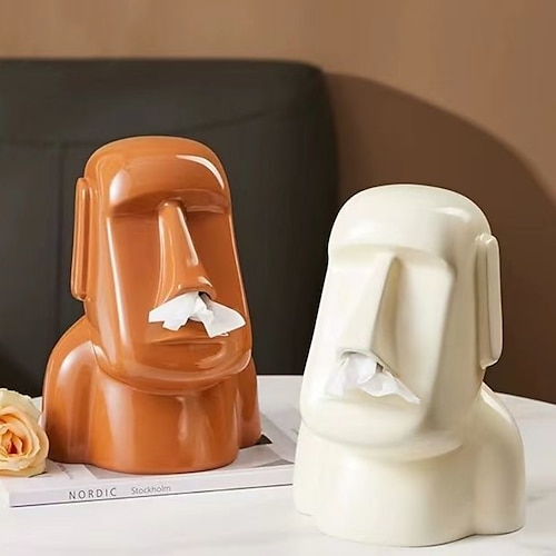 

estatua de piedra moai hombre de la isla retrato cajón de pañuelos de piedra tubo de pañuelos almacenamiento de servilletas caja de pañuelos de boca decoración