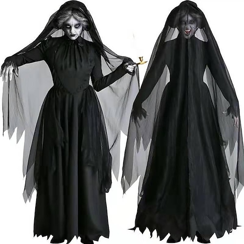 

Die Frauen in Schwarz Zombie Ghost Braut Kleid Cosplay Kostüm Erwachsene Damen Halloween Party / Abend Halloween Karneval Maskerade Einfache Halloween-Kostüme