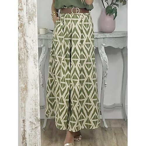 

Women's Skirt A Line Maxi Polyester Navy Blue Green Skirts Summer Pleated Pocket Print Fashion Casual Street Daily S M L