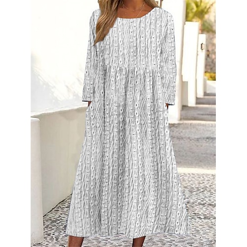 

Mujer Vestido informal Vestido de lino de algodón Vestido blanco Vestido Midi Encaje Básico Clásico Exterior Diario Vacaciones Cuello Barco Bolsillo Manga 3/4 Verano Primavera Otoño 2023 Holgado