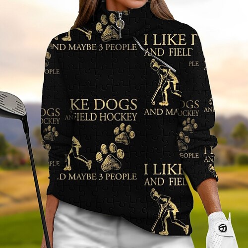 

Femme Pull de golf Sweat Golf Chaud Respirable Evacuation de l'humidité manche longue Vêtements d'extérieur de golf Top Standard Zippé Poches latérales Lettre Imprimé Printemps Automne Tennis Le golf