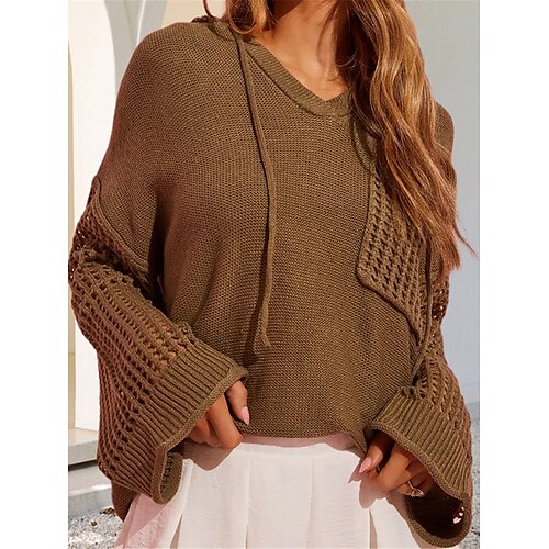 

Damen Pullover Strickwaren Gerippt Stricken Tasche Loch Feste Farbe Mit Kapuze Stilvoll Brautkleider schlicht Täglich Ausgehen Herbst Winter Schwarz Armeegrün Rote S