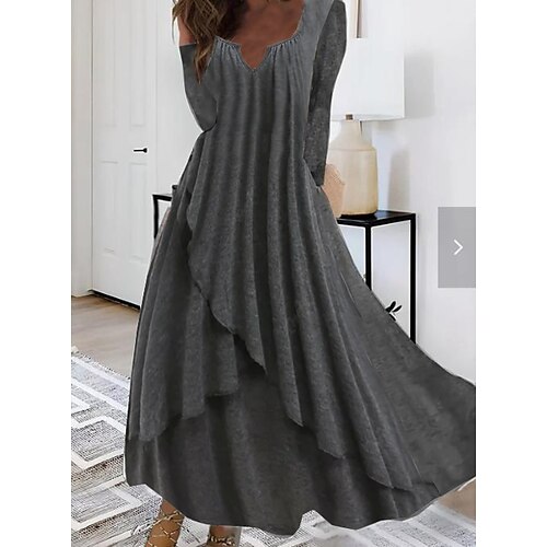 

Damen Casual kleid Schlichtes Kleid Frühlingskleid Midikleid Rüschen Rüsche Täglich Verabredung Ausgehen Modisch Strassenmode Gespaltener Hals Halbe Ärmel 2023 Regular Fit Schwarz Farbe S M L XL XXL