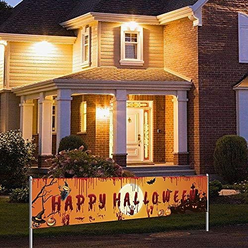 

joyeux halloween bannière- longue halloween décoration extérieure bannière citrouille cimetière fond fête décoration fournitures pour mur bureau clôture cour garage toile de fond