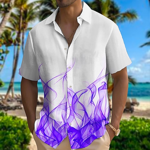 

Homens Camisa Social camisa de linho Estampas Abstratas Labareda Aberto para a Lateral Vermelho Roxo Verde Ao ar livre Rua Manga Curta Imprimir Roupa Linho Moda Designer Casual Macia