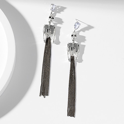 

Damen Tropfen-Ohrringe Edler Schmuck Quaste Totenkopf Erklärung Vintage Ohrringe Schmuck Silber Für Halloween 1 Paar