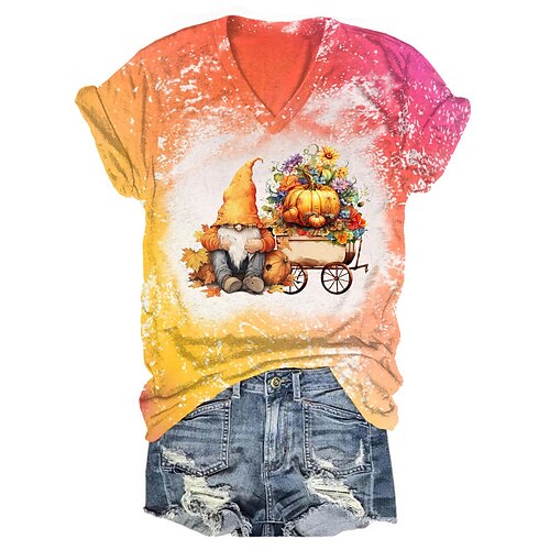 

Femme T shirt Tee chemise d'Halloween Blanche Jaune Rose Claire Graphic Potiron Imprimer Manche Courte Noël Halloween basique Col V Standard Peinture