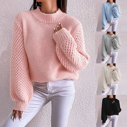 

Damen Pullover Strickwaren Gedrehtes Stricken Tunika Patchwork Einfarbig Rundhalsausschnitt Brautkleider schlicht Täglich Winter Schwarz Weiß Rosa S