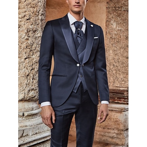 

Black Men's Wedding Suits 3 Piece Solid Colored Tailored Fit Single Breasted One-button 2023