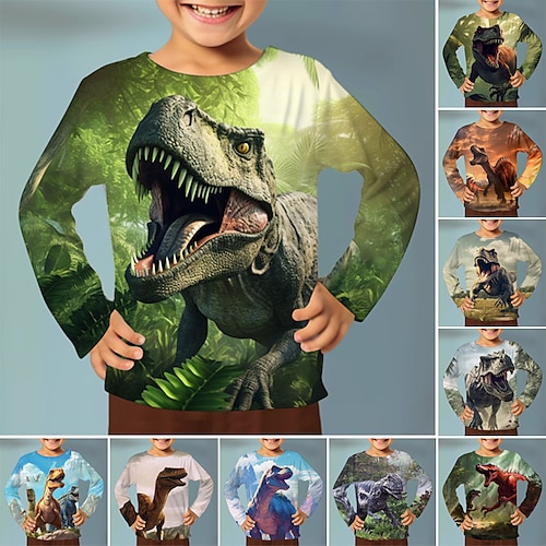 

Boys 3D Graphic Animal Dinosaur T shirt Tee Long Sleeve 3D Print Summer Spring Fall Sports Fashion Streetwear Polyester Kids 3-12 Years Outdoor Casual Daily Regular Fit