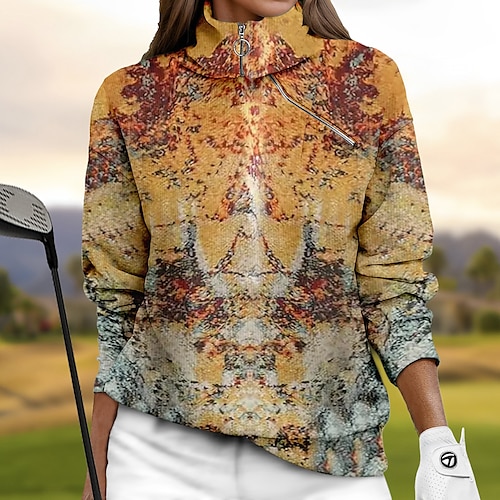 

Femme Sweat à capuche de golf Pull de golf Sweat Golf Chaud Respirable Evacuation de l'humidité manche longue Vêtements d'extérieur de golf Top Standard 1/4 Zip Col Montant Imprimé Printemps Automne