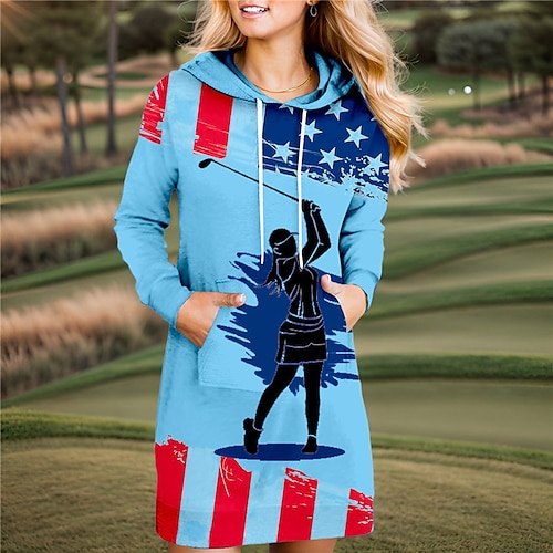 

Femme robe de golf Robe à capuche Chaud Respirable Evacuation de l'humidité manche longue Vêtements d'extérieur de golf Top Cordon Capuche Imprimé Printemps Automne Tennis Le golf Pickleball