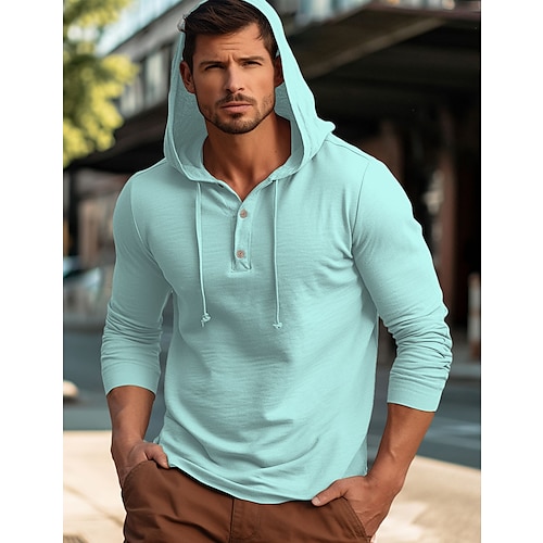 

Herren Hemd leinenhemd Schwarz Weiß Marineblau Langarm Glatt Mit Kapuze Frühling Herbst Casual Täglich Bekleidung Taste