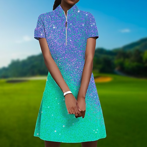

Mulheres Vestido de tênis vestido de golfe Respirável Secagem Rápida Pavio Humido Manga Curta Vestidos Vestuário de golfe Normal Zíper Cores Gradiente Verão Tênis Golfe Pickleball