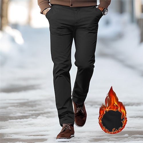 Men's Fleece Pants Winter Pants Trousers Chinos Casual Pants Front Pocket Comfort Warm Business Daily Holiday Fashion Chic & Modern Black Green 2023 US $27.59